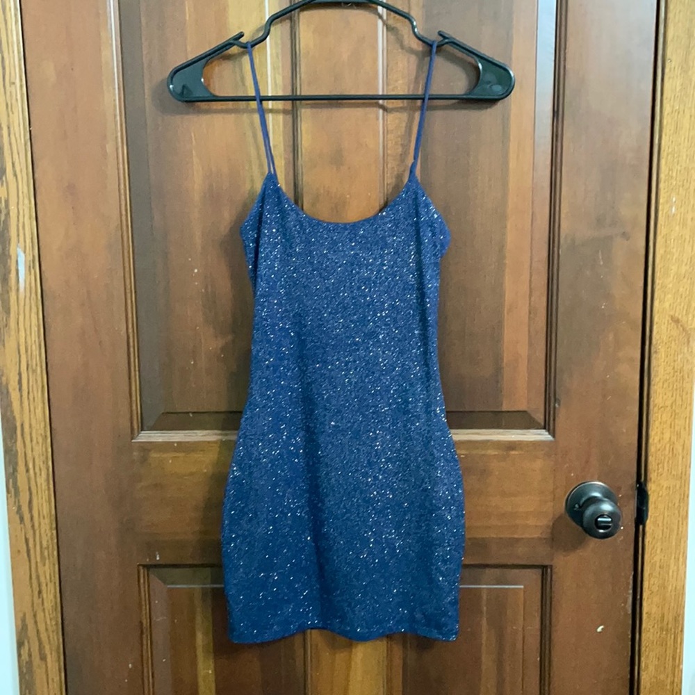 Navy and silver sparkling mini dress